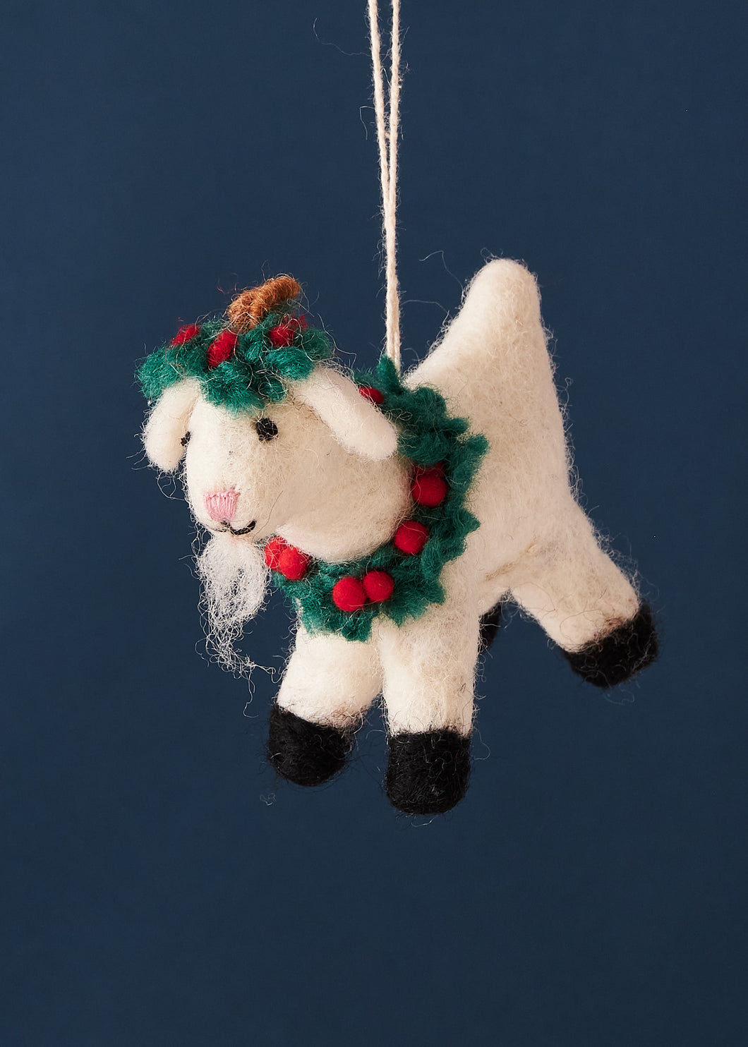 Felted Goat with Holly Wreath