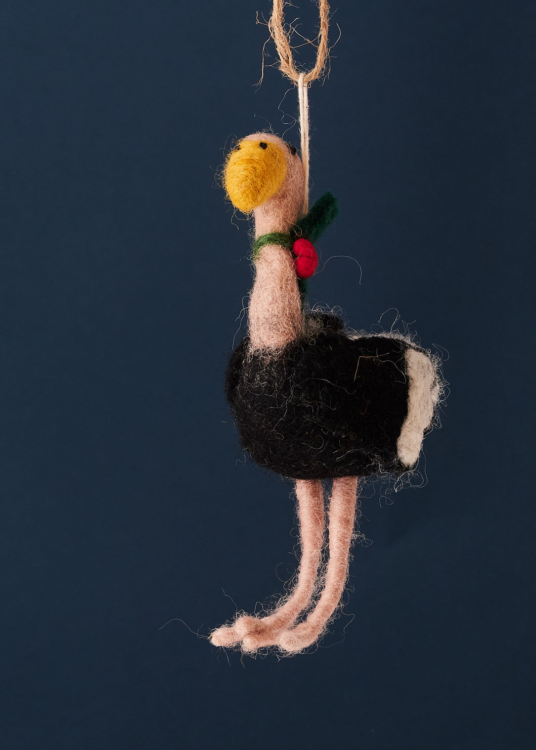 Felted Ostrich with Holly Sprig