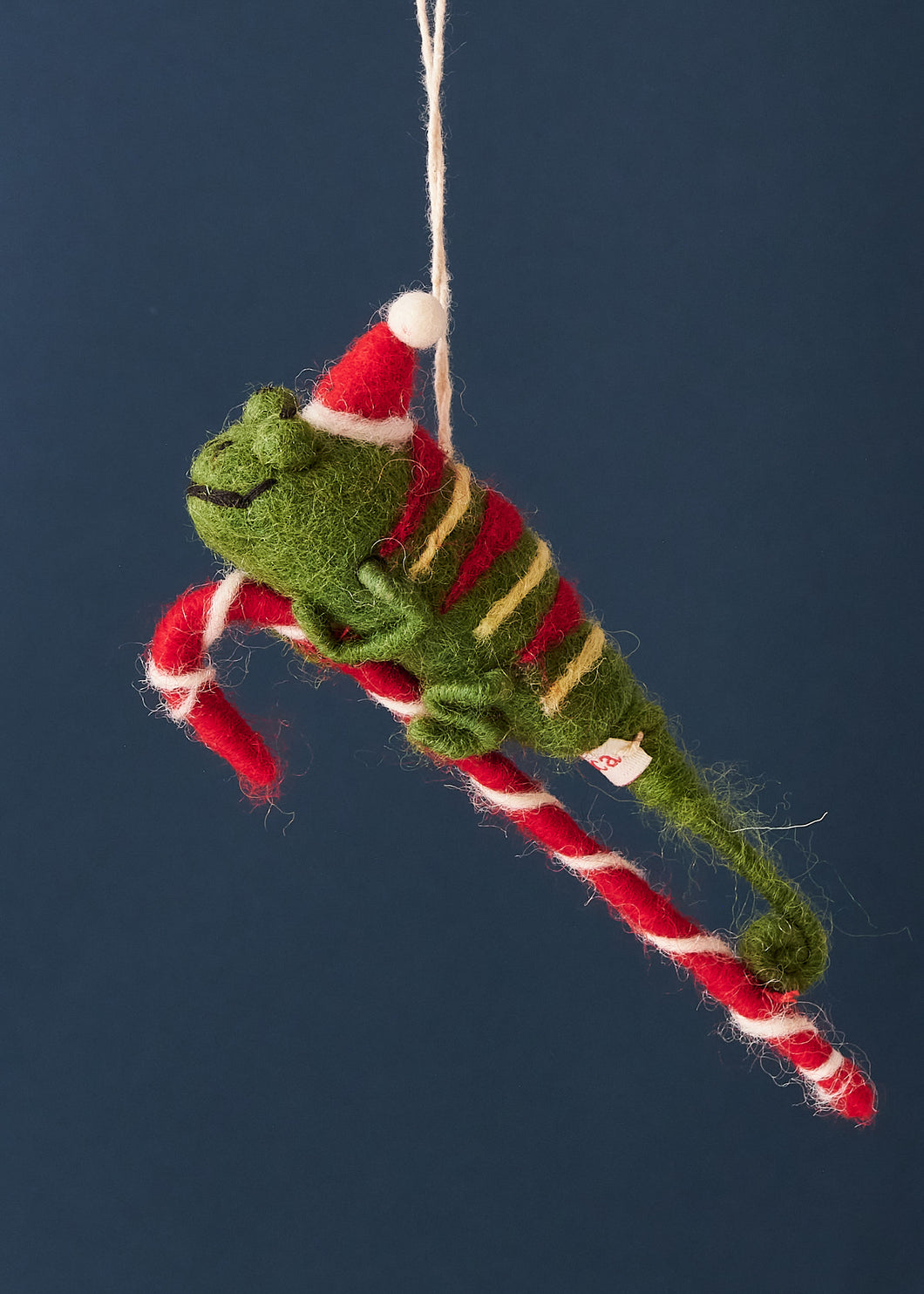 Felted Chameleon on Candy Cane