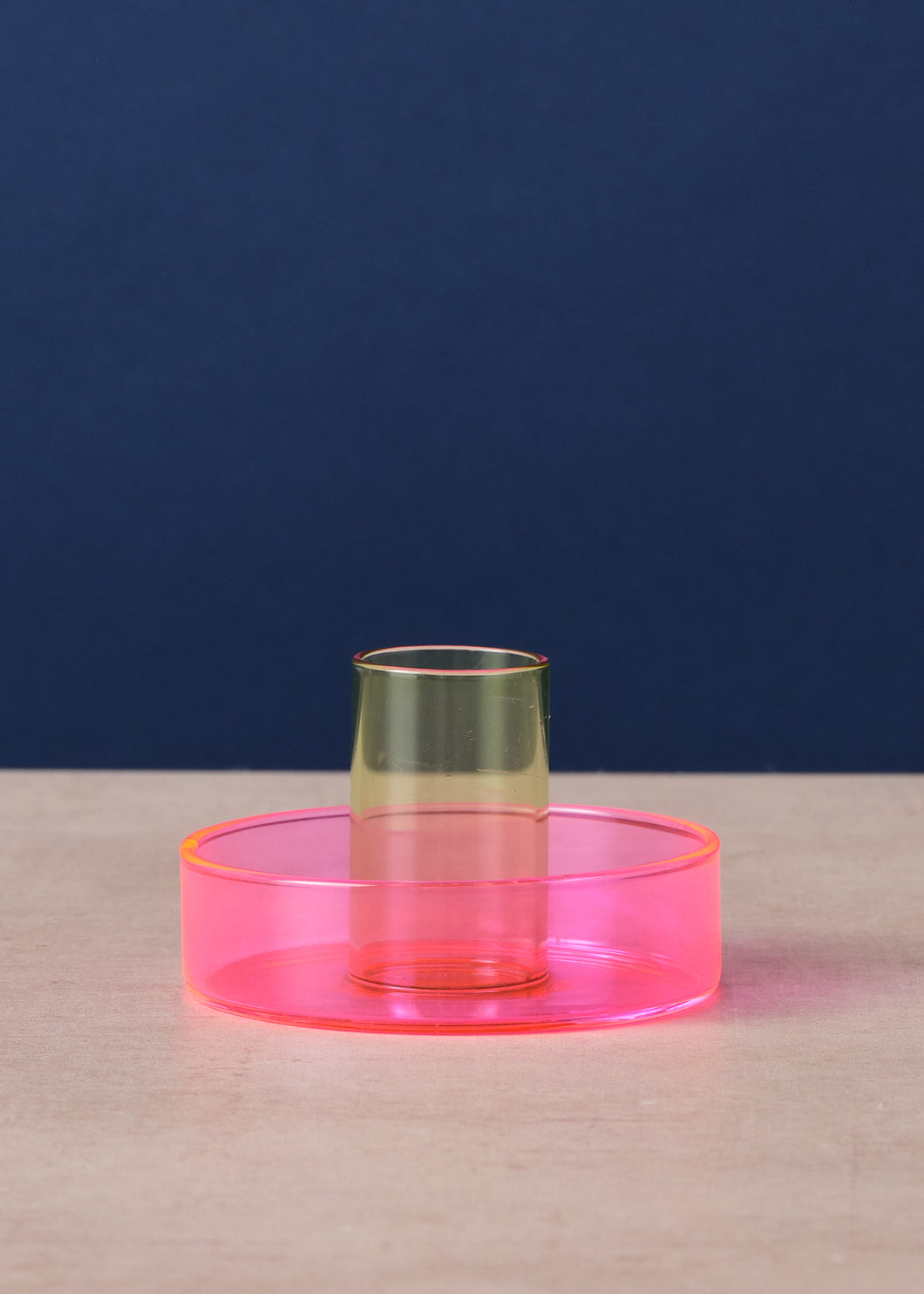 Pink & Green Glass Candle Holder